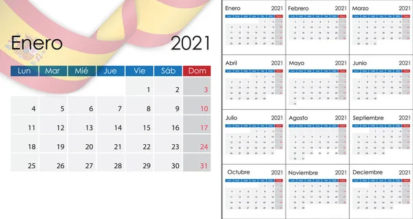 Einfacher Kalender 2021 Auf Spanisch Europäische Version Wochenstart Montag — Stockvektor