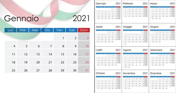 Einfacher Kalender 2021 Auf Italienisch Wochenstart Montag — Stockvektor