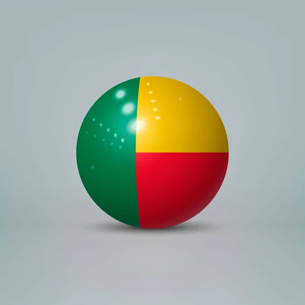 Bola Plástico Brilhante Realista Esfera Com Bandeira Benin —  Vetores de Stock