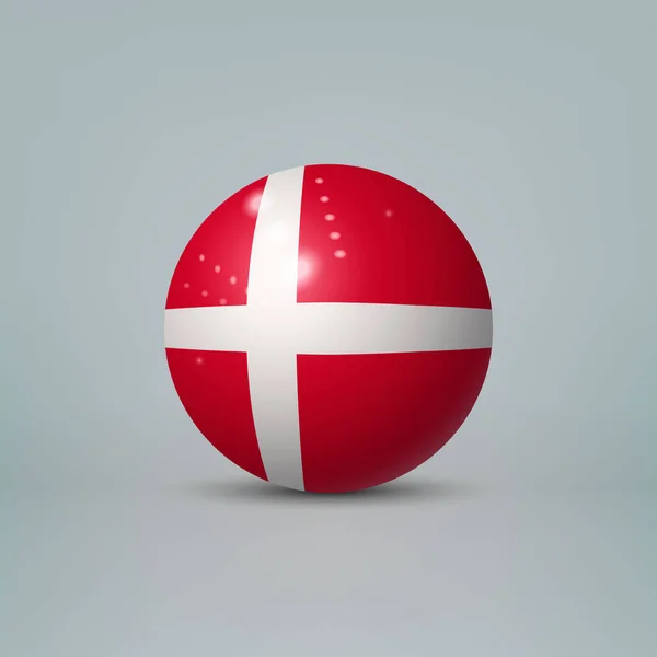 Realistische Glanzende Plastic Bal Bol Met Vlag Van Denemarken — Stockvector