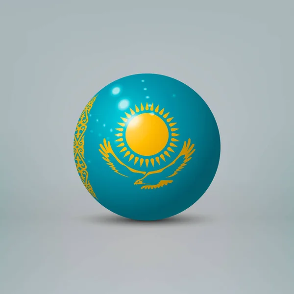 Gerçekçi Parlak Plastik Top Kazakistan Bayrağı Taşıyan Küre — Stok Vektör