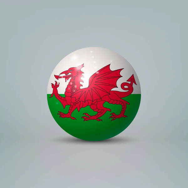 3d realista bola de plástico brilhante ou esfera com bandeira de Gales —  Vetores de Stock