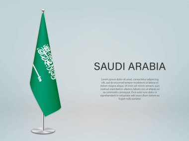 Suudi Arabistan bayrağı sallanıyor. Siyasi konferans afişi şablonu