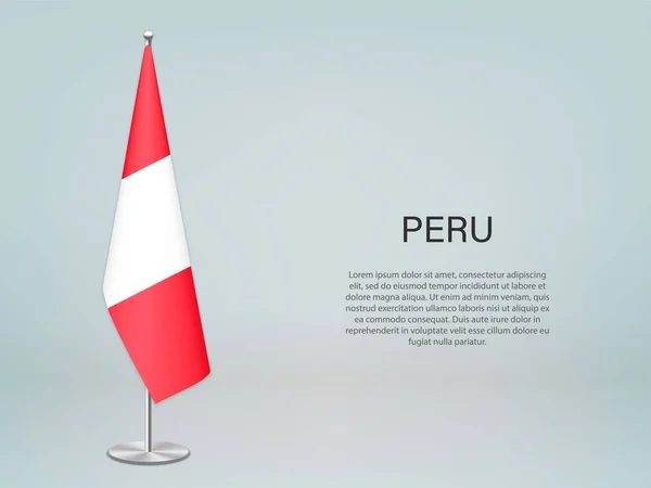 Bandeira Pendurada Peru Modelo Para Banner Conferência Política — Vetor de Stock