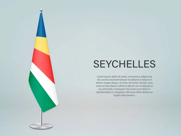 Seychellen Hängen Flagge Auf Stand Vorlage Für Politisches Konferenzbanner — Stockvektor