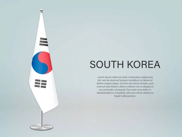 Corea Del Sur Colgando Bandera Estrado Plantilla Para Pancarta Conferencia — Vector de stock