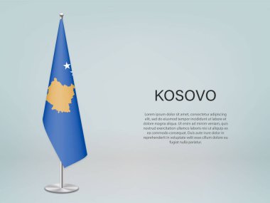 Kosova bayrağı asıyor. Siyasi konferans afişi şablonu