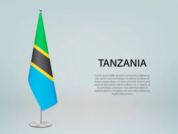 Bandera Colgando Tanzania Stand Plantilla Para Pancarta Conferencia Política — Vector de stock