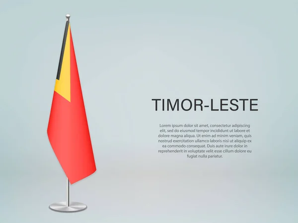 Timor Leste Hängt Flagge Auf Stand Vorlage Für Politisches Konferenzbanner — Stockvektor