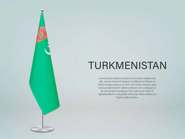 Turkmenistan Hängt Flagge Auf Stand Vorlage Für Politisches Konferenzbanner — Stockvektor