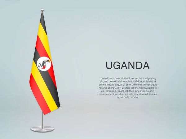 Uganda Appeso Bandiera Sul Banco Modello Banner Conferenza Politica — Vettoriale Stock