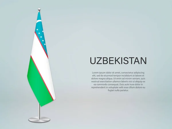Usbekistan Hängt Flagge Auf Stand Vorlage Für Politisches Konferenzbanner — Stockvektor