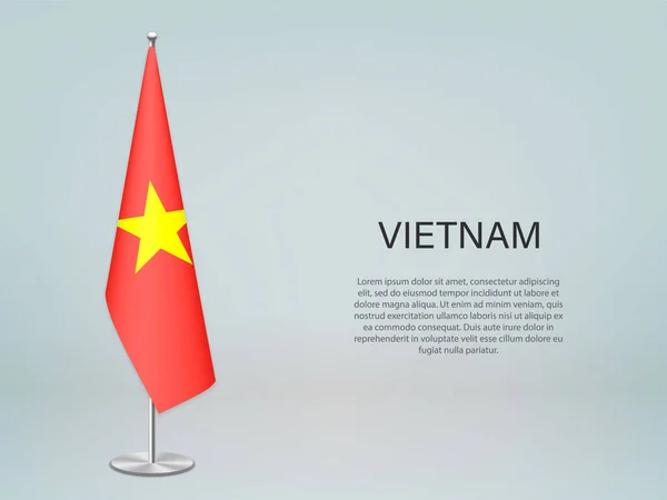 越南挂着国旗站着 政治会议横幅模板 — 图库矢量图片
