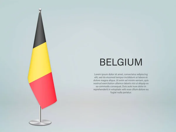 Belgium Kitűzte Zászlót Állványra Sablon Politikai Konferencia Bannerhez — Stock Vector