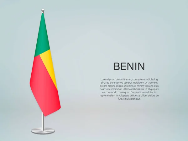 Benin Hängt Flagge Auf Stand Vorlage Für Politisches Konferenzbanner — Stockvektor