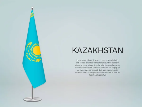 Казахстан Вешает Флаг Трибуне Шаблон Политического Баннера Конференции — стоковый вектор