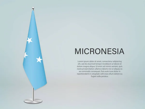 Mikronesien Hängt Flagge Auf Stand Vorlage Für Politisches Konferenzbanner — Stockvektor