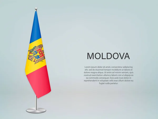 Bandeira Moldávia Pendurada Stand Modelo Para Banner Conferência Política —  Vetores de Stock