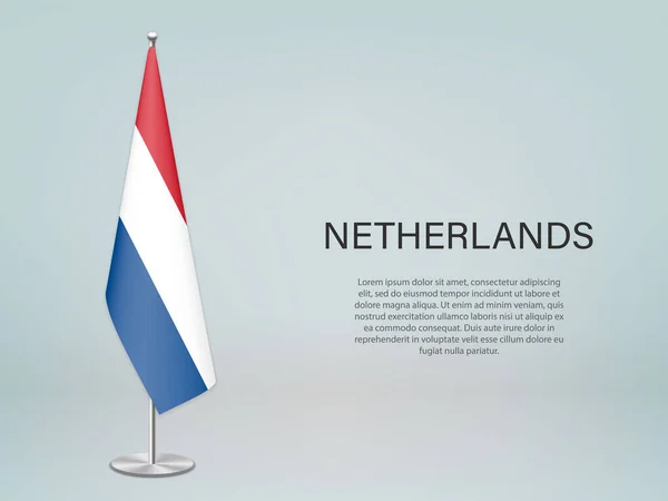 Niederlande Hängen Flagge Auf Stand Vorlage Für Politisches Konferenzbanner — Stockvektor