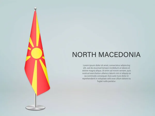 Nordmazedonien Hängt Flagge Stand Vorlage Für Politisches Konferenzbanner — Stockvektor