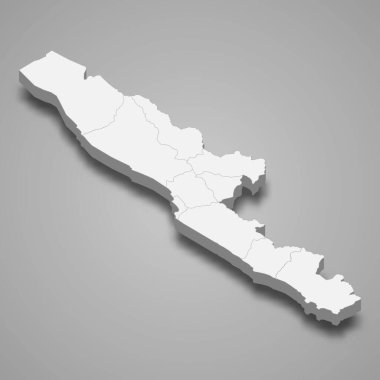 Bengkulu, Endonezya 'nın 3d izometrik haritası.