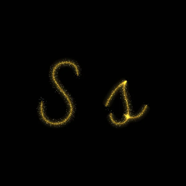 金光闪闪的字母S 星光闪耀的痕迹字体在黑暗的背景上 — 图库矢量图片