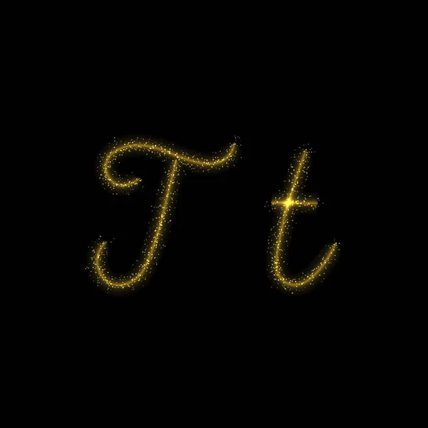 金光闪闪的字母T 星光闪耀的痕迹字体在黑暗的背景上 — 图库矢量图片