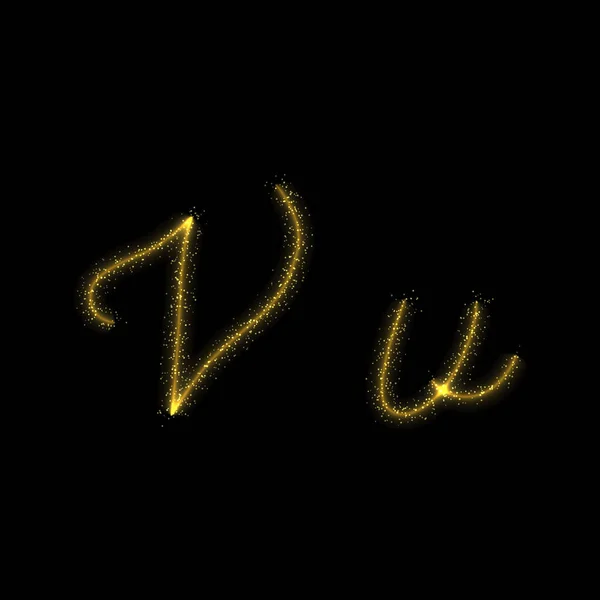 金光闪闪的字母V 星光闪耀的小径字体在黑暗的背景 — 图库矢量图片