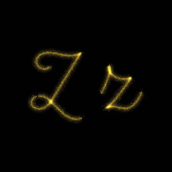 金光闪闪的字母Z 星光闪耀的小径字体在黑暗的背景 — 图库矢量图片