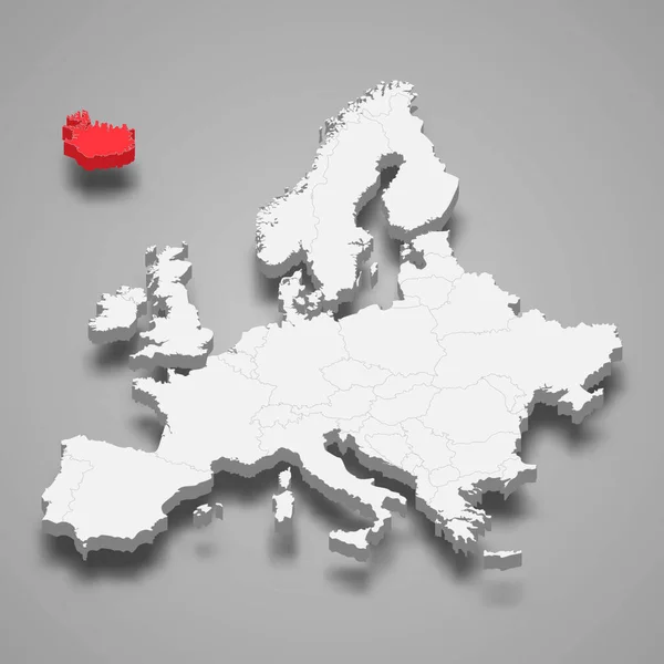 Islândia Localização País Dentro Europa Mapa Isométrico —  Vetores de Stock