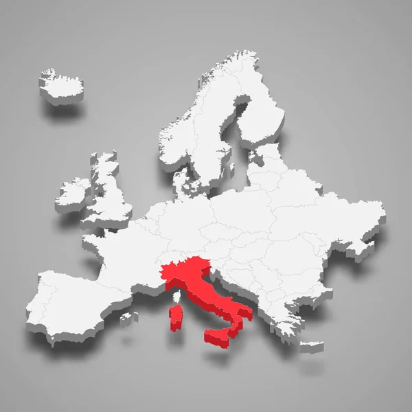 Olaszország Ország Elhelyezkedése Európán Belül Izometrikus Térkép — Stock Vector