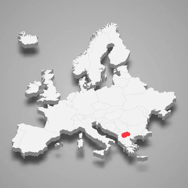 Észak Macedónia Ország Elhelyezkedése Európán Belül Izometrikus Térkép — Stock Vector