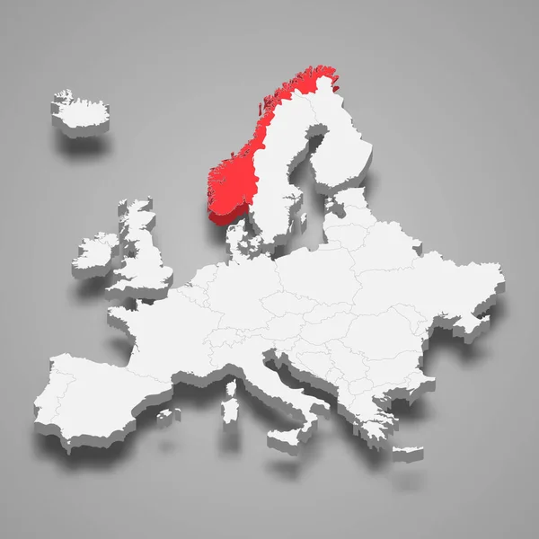 Noruega Ubicación Del País Dentro Europa Mapa Isométrico — Vector de stock