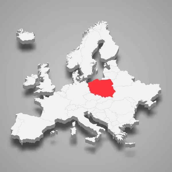 Polonia Ubicación Del País Dentro Europa Mapa Isométrico — Archivo Imágenes Vectoriales