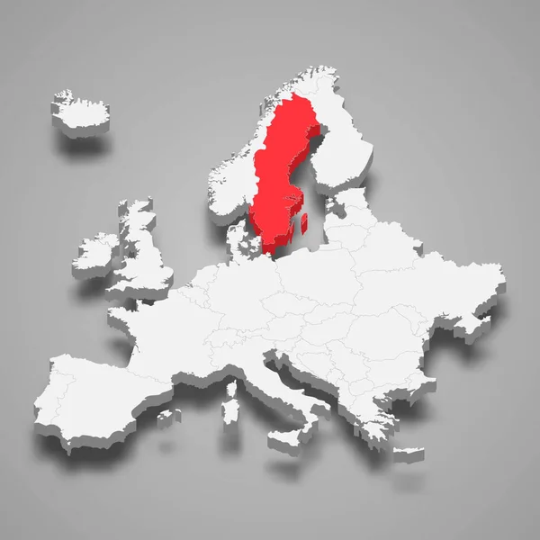 Svédország Ország Elhelyezkedése Európán Belül Izometrikus Térkép — Stock Vector
