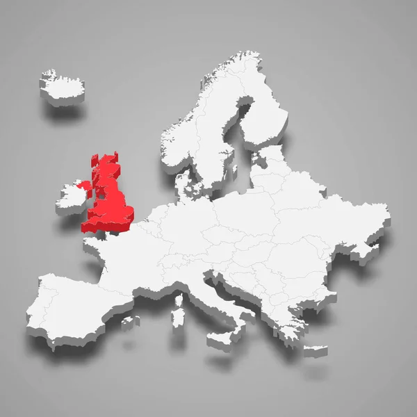 Egyesült Királyság Ország Elhelyezkedése Európán Belül Izometrikus Térkép — Stock Vector