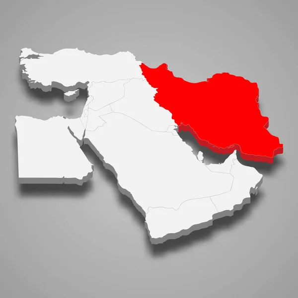 Irán País Ubicación Dentro Oriente Medio Mapa Isométrico — Archivo Imágenes Vectoriales