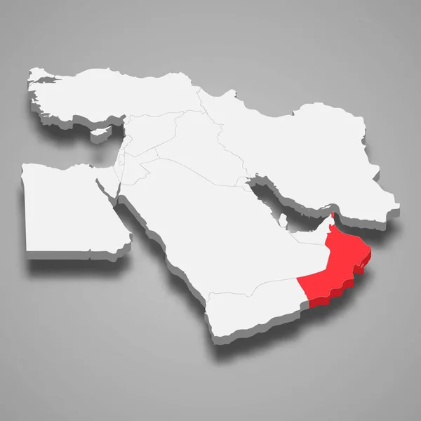 Расположение Страны Оман Пределах Изометрической Карты Ближнего Востока — стоковый вектор