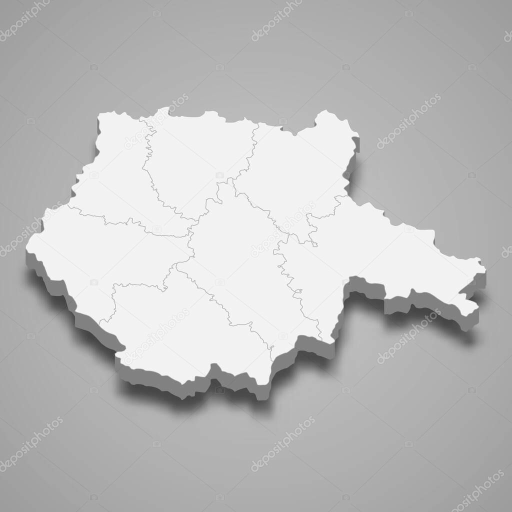 3d isometric map of South Bohemia is a region of Czech Republic, vector illustration