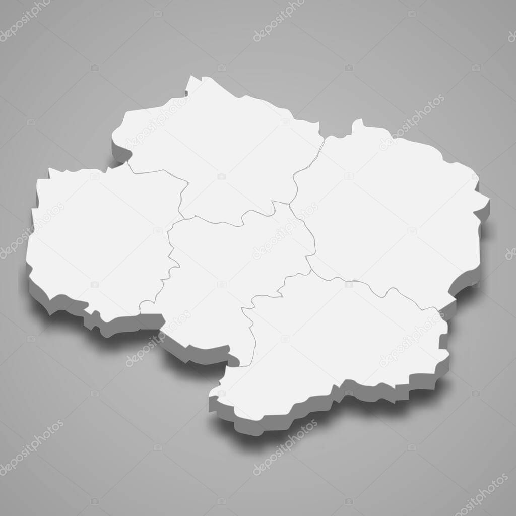 3d isometric map of Vysocina is a region of Czech Republic, vector illustration