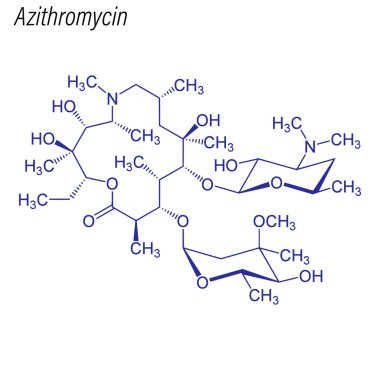 Azithromycin 'in iskelet formülü. Uyuşturucu kimyasal molekülü.