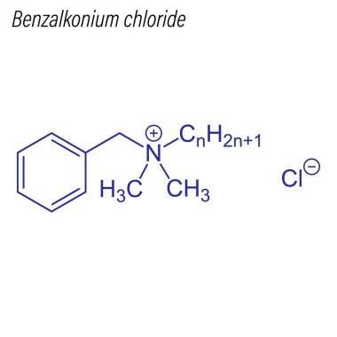 Skeletal formula of Benzalkonium chloride. Antimicrobial chemical molecule. clipart
