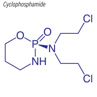 Cyclophosphamide 'ın iskelet formülü. Uyuşturucu kimyasal molekülü.