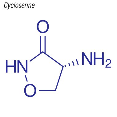 Cycloserine 'in iskelet formülü. Uyuşturucu kimyasal molekülü.