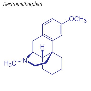 Dextromethorphan 'ın iskelet formülü. Uyuşturucu kimyasal molekülü.