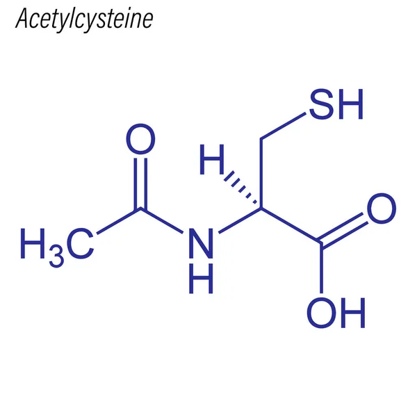 Skjelettformel Acetylcystein Legemiddelkjemisk Molekyl – stockvektor