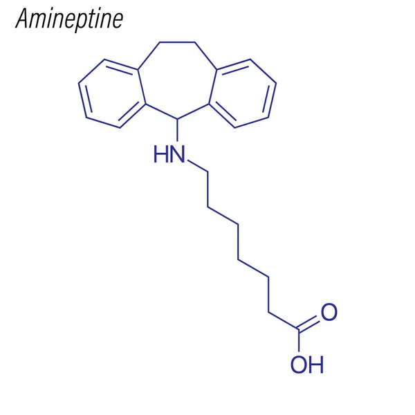 Fórmula Esquelética Amineptina Molécula Química Drogas — Vector de stock