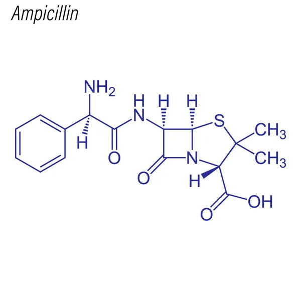 Fórmula Esquelética Ampicilina Molécula Química Drogas — Vector de stock