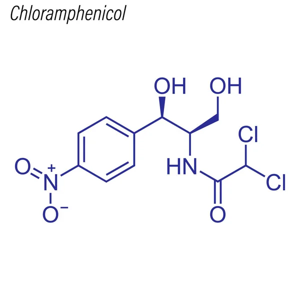 Fórmula Esquelética Cloranfenicol Molécula Química Drogas — Vector de stock