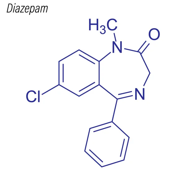 Fórmula Esquelética Del Diazepam Molécula Química Drogas — Vector de stock